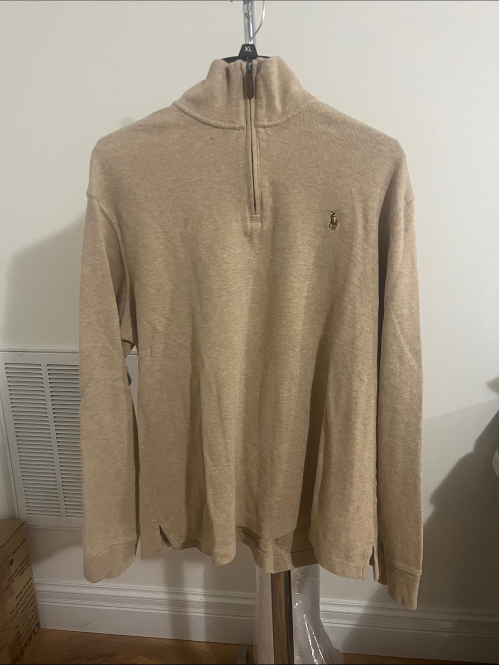 Polo by Ralph Lauren Tan Half-Zip Estate Rib Light Weight Sweater
